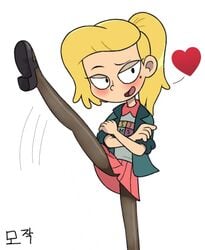 amphibia bandgeek32 blush disney disney_channel edited female_only high_kick looking_to_the_side panties pantyhose sasha_waybright solo straight_hair