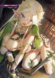 bondage cum digital_version elf happoubi_jin nipples no_bra pointy_ears sword thighhighs torn_clothes