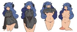 blue_eyes blue_hair breasts character_request curly_hair large_breasts no_pants original panties sweater sweater_lift tagme zako zako_sketch