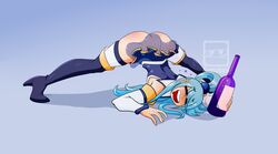 1girls aqua_(konosuba) ass_up blush boots dahs drunk face_down_ass_up heel_boots high_heel_boots jack-o_pose jackochallenge kono_subarashii_sekai_ni_shukufuku_wo! passed_out thigh_boots