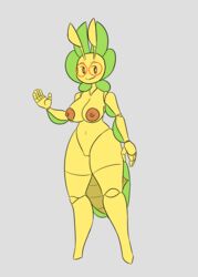 absurd_res anthro anthrofied breasts eyewear fan_character female genitals glasses green_body hambor12 hi_res leavanny melanie_(hambor12) multicolored_body nintendo nipples pokémon_(species) pokémorph pokemon pussy simple_background smile solo two_tone_body video_games yellow_body