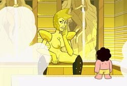 1boy 1girls alien alien_girl big_breasts breasts busty cartoon_network diamond_authority familiar_(steven_universe) fit_female gem_(species) muscular_female pussy size_difference steven_quartz_universe steven_universe vagina yellow_diamond_(steven_universe) yellow_eyes yellow_hair yellow_nipples yellow_pussy yellow_skin