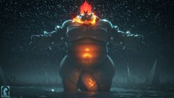 16:9 3d_(artwork) anthro armband balls bara big_balls big_penis bowser bowser's_fury bracelet breath_powers digital_media_(artwork) elemental_manipulation fire fire_breathing fire_manipulation fury_bowser genitals hair hi_res jewelry koopa male male_focus male_only male_solo mario_(series) musclegut muscular muscular_anthro muscular_male nintendo penis red_hair reyriders scalie solo solo_male spiked_armband spiked_bracelet spikes standing super_mario_3d_world thick_thighs video_games water widescreen