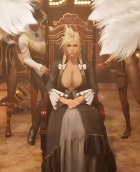 3d 3girls blonde_hair cleavage cloud_strife cloudette_strife defeated female female_only final_fantasy final_fantasy_vii large_breasts lipstick rule_63 thunder_head twintails