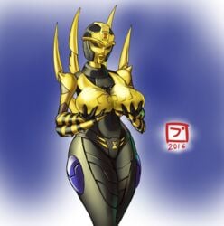 1girls alien alien_girl beast_wars big_breasts black_eyes black_panties blackarachnia breast_hold breasts bumesky busty female female_only grabbing_own_breast holding_breast huge_breasts machine panties robot robot_girl solo solo_female source_request thick_thighs transformers yellow_bra