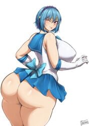 1girls :p ass batako big_ass big_breasts bishoujo_senshi_sailor_moon blush clothing cosplay eye_contact female female_only huge_ass huge_breasts kurono_kurumu large_ass large_breasts looking_at_viewer miniskirt on_back panties rosario+vampire sailor_mercury_(cosplay) short_hair skirt solo standing thick thick_thighs thong tongue_out wide_hips winking