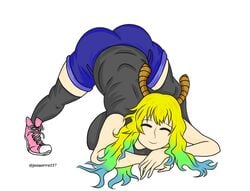 1girls ass ass_focus ass_up big_ass big_breasts big_butt blonde_hair clothed face_down face_down_ass_up jack-o_pose jackochallenge josuerro117 legs_spread long_hair miss_kobayashi's_dragon_maid quetzalcoatl_(dragon_maid) shoes sneakers three_tone_hair