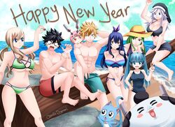 4boys 6girls beach bikini black_eyes black_hair blonde_hair blue_eyes blue_hair brown_eyes claudia_dragneel e.m._pino edens_zero green_eyes green_hair happy_(edens_zero) hermit_mio homura_kogetsu mole_under_eye mosco_versa-0 multiple_boys multiple_girls new_year rebecca_bluegarden red_eyes shiki_granbell sister_ivry swimwear weisz_steiner white_hair witch_regret