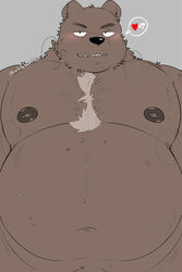 2021 2:3 absurd_res anthro barely_visible_genitalia belly blush brown_body furry genitals heart hi_res kemono male mammal moobs navel nipples overweight overweight_male simple_background solo ursid whitebeast20