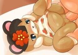 animal_crossing anthro anthro_penetrated blush bodily_fluids bottomless clothed clothing duo female female_penetrated genital_fluids genitals hands_on_cheeks hi_res human human_on_anthro humanoid june_(animal_crossing) male male/female male_human/female_anthro male_on_anthro male_penetrating male_penetrating_female mammal nintendo partially_clothed penetration penile penile_penetration penis_in_pussy pussy pussy_juice slightly_chubby thick_thighs type unseen_male_face ursid vaginal_penetration video_games