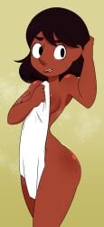 aged_up black_eyes black_hair cartoon_network connie_maheswaran covering dark-skinned_female dark_skin female female_only kohiitiimo looking_at_viewer medium_hair pussy steven_universe straight_hair sweat sweatdrop thick_eyebrows towel wide_hips