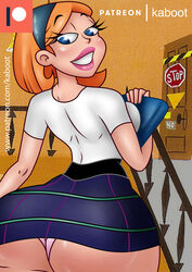 ass blue_eyes blue_hairband breasts cartoon_network clothed_female dexter's_laboratory female female_focus female_only hairband hanna-barbera kaboot lisa_the_babysitter looking_at_viewer orange_hair smile smiling_at_viewer solo_female stop_sign