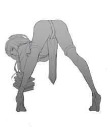1girls ass ass_up back_view bodystocking book book_stack breasts face_down_ass_up female fire_emblem fire_emblem_awakening high_heels jack-o_pose looking_at_viewer looking_back monochrome nintendo pomelomelon pose smile solo spread_legs tharja_(fire_emblem) underboob white_background wip