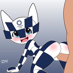 1boy 1boy1girl 1girls 2020 2020_tokyo_olympic 2020_tokyo_olympics absurd_res anthro anthro_only anthrofied ass better_version_at_source black_eyes blue_body blue_eyes blue_skin blush blushing breasts butt female hi_res horn horns human humanoid logo male male/female male_penetrating male_penetrating_female miraitowa olympics open_mouth penetration penile penis pussy rule_63 sex smile tongue two_tone_body two_tone_skin white_body white_skin zau