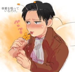 1boy attack_on_titan bee_costume black_hair blush clothed levi levi_ackerman male male_only oral penis shingeki_no_kyojin solo_male tongue unknown_artist