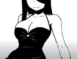 1girls bare_shoulders big_breasts black_dress breasts cleavage clothed clothes clothing dress female female_only human human_only humanoid large_breasts monochrome nila_(telepurte) simple_background solo solo_female telepurte thin_waist white_background