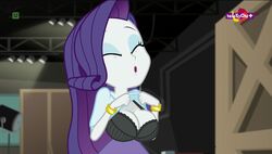 1girls accurate_art_style big_breasts black_bra bra breasts cleavage closed_eyes correct_artstyle edit edited equestria_girls female female_only friendship_is_magic hasbro huge_breasts large_breasts mlp-gft movie_magic_(eg) my_little_pony rarity_(eg) rarity_(mlp) screencap screenshot screenshot_edit shirt_lift smooth_skin solo solo_female