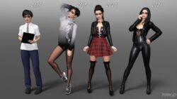 1boy 3d 3d_(artwork) androgynous black_hair bulge crossdressing femboy feminization flat_chest girly glasses hoodie leather_jacket leggings male male_focus male_only pantyhose penis_under_clothes pippoad sequence short_hair shorts skirt standing transformation trap