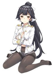 areola_slip areolae azur_lane bangs black_hair black_legwear blunt_bangs blush bow breast_slip breasts cleavage closed_mouth crotch_seam eyebrows_visible_through_hair feet female frown full_body gloves gusset hair_ornament hairbow jacket long_hair long_sleeves looking_at_viewer medium_breasts military_jacket no_bra no_shoes open_clothes open_jacket panties panties_under_pantyhose pantsu pantyhose raised_eyebrows simple_background sitting solo tagme takao_(azur_lane) takayaki tearing_up tears thighband_pantyhose underwear very_long_hair wardrobe_malfunction wariza white_background white_bow white_gloves white_jacket white_panties white_underwear