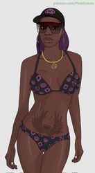 1girls baseball_cap bikini brown_eyes brown_skin dark-skinned_female dark_skin dyed_hair earrings female female_only grand_theft_auto grand_theft_auto_online grand_theft_auto_v looking_at_viewer pink_dubsta purple_hair sessanta_(grand_theft_auto) sunglasses swimsuit tattoo tinted_eyewear