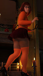 3d 3d_(artwork) ass curvaceous curvy glasses hanna-barbera jaxxxer looking_back magnifying_glass red_hair scooby-doo short_skirt sweater thick_thighs thighhighs upskirt velma_dinkley