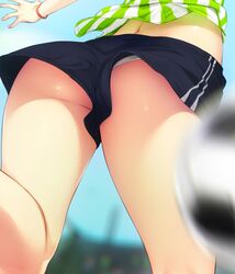 2020s 2021 ass ball blurry blurry_background close-up clothing day feguimel female football football_(ball) football_player football_uniform from_behind high_resolution jersey_sports_clothing kneepits manga original outdoors panchira pantsu panty_peek rear_view shiny_skin shirt short_shorts shorts soccer_ball soccer_uniform solo solo_female sports_shorts sportswear striped striped_legwear striped_shirt tagme thighs tomboy two_tone_clothing underwear upshorts vertical-striped_legwear vertical_stripes white_panties white_underwear worm's-eye_view wristband