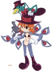 1girls 8horns angry avery_(skullgirls) bikini_top cyborg female orange_fur peacock_(skullgirls) puffy_pussy pussy sharp_teeth short_hair skullgirls