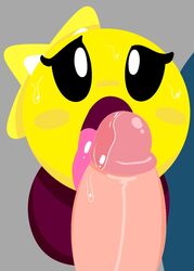 1boy 1girls bimbo blush bodily_fluids duo fellatio female feral genital_fluids genitals human licking male mammal mario_(series) mario_and_luigi_(series) mark_m nintendo open_mouth oral penile penis penis_lick precum saliva sex starlow tongue tongue_out video_games waddling_head