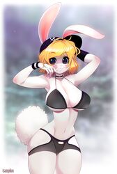 1girls :3 absurd_res anthro blonde_hair blush bunny_ears bunny_tail cap carrot_(one_piece) female female_only lagomorph lagomorph_humanoid looking_at_viewer medium_hair one_piece smiling smiling_at_viewer solo solo_female sports_bra sportswear thick_thighs thigh_squish tsampikos upper_teeth white_body wide_eyed wristband