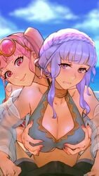 1boy 2girls 9:16 animated assisted_paizuri berg bikini blue_bikini blue_hair blue_nails breasts clothed_female clothed_female_nude_male cum cum_between_breasts cum_on_breasts ejaculation_between_breasts excited ffm_threesome fire_emblem fire_emblem:_three_houses fire_emblem_heroes grey_eyes groping hands_on_breasts happy hilda_valentine_goneril hilda_valentine_goneril_(summer) large_penis longer_than_30_seconds longer_than_one_minute marianne_von_edmund marianne_von_edmund_(summer) moaning mp4 nail_polish nintendo nude_male paizuri paizuri_under_clothes pink_bikini pink_eyes pink_hair pink_nails sound straight threesome vertical_video video worried