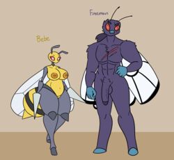 anthro balls beedrill black_body breasts butterfree duo fan_character fangs female fur genitals grey_body hambor12 hi_res male male/female multicolored_body muscular muscular_anthro muscular_male nintendo nipples penis pokémon_(species) pokemon purple_body purple_fur pussy red_eyes scar vein veiny_penis video_games wings yellow_body