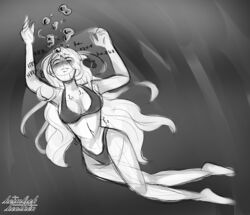 1girls air_bubbles asphyxiation bikini commission cynthia_(pokemon) drowning dying game_freak heimlich_heathen looking_up monochrome nintendo pokemon sketch sketch_lines solo solo_female underwater wip