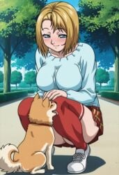 00s 1animal 1dog 1girls accurate_art_style ai_generated alternate_costume ass_visible_from_the_front ass_visible_through_thighs bent_knees bible_black bible_black_gaiden big_ass big_breasts blonde_hair blouse blue_eyes blush bubble_butt busty butt_crack canine clothing collarbone exposed_ass eyebrows eyebrows_visible_through_hair faithful_to_the_anime female female_focus female_only forehead full_body gasp gasping happy happy_female human human_female kitami_reika long_sleeves looking_at_another looking_down no_panties no_panties_under_skirt official_alternate_costume outdoors owner_and_pet park pet petting petting_head pinup plaid_skirt puppy raised_eyebrows retro_artstyle round_ass sagging_breasts sexually_suggestive shiba_inu shoes short_hair shoulder_length_hair skirt smile solo squatting stockings suggestive suggestive_pose swept_bangs teen teenage_girl teenager thick_thighs thighhighs thighs voluptuous