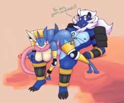 6:5 absurd_res anthro anthro_on_anthro balls blue_body blue_fur blush breasts brown_eyes clothed clothing cowgirl_position dialogue duo fan_character female female_on_top female_penetrated from_front_position fur genitals greninja hair hambor12 hi_res interspecies long_tongue looking_pleasured male male/female male_on_bottom male_penetrating male_penetrating_female multicolored_body multicolored_fur muscular muscular_anthro muscular_male nintendo nipples on_bottom on_top open_mouth open_smile partially_clothed penetration penile penile_penetration penis penis_in_pussy pink_eyes pokémon_(species) pokemon pokemon_(species) sammy_(hambor12) samurott sex simple_background smile tongue tongue_out two_tone_body two_tone_fur vaginal_penetration vein veiny_penis video_games white_body white_fur white_hair