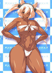 1girls abs amazon athletic athletic_female bandage bandage_bra bandage_on_nipples big_breasts bikini breasts brown_eyes budget_sarashi cleavage donson front-tie_bikini front-tie_top fundoshi glasses hair_between_eyes hairband hands_on_hips headgear highres japanese_clothes kantai_collection midriff musashi_(kantai_collection) muscular muscular_female muscular_legs muscular_thighs navel one_eye_closed pointy_hair rimless_eyewear rimless_glasses sarashi semi-rimless_eyewear semi-rimless_glasses short_hair solo swimsuit thighs toned toned_body toned_female toned_stomach under-rim_eyewear under-rim_glasses underboob white_hair wink