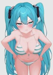 1girls absurdly_long_hair alternate_breast_size bare_arms bare_belly bare_chest bare_hands bare_hips bare_legs bare_midriff bare_navel bare_shoulders bare_skin bare_thighs belly belly_button big_breasts bikini bikini_bottom bikini_only bikini_top blue_bikini blue_bikini_bottom blue_bikini_top blue_eyebrows blue_eyes blue_eyes_female blue_hair blue_hair_female blue_string_bikini blue_swimsuit blue_swimwear blush blush_face blushing_at_viewer blushing_female blushing_lines breasts busty busty_female busty_girl cleavage collarbone curvaceous curvaceous_body curvaceous_female curvaceous_figure curvaceous_hips curvy curvy_body curvy_female curvy_figure curvy_hips cyan_eyes cyan_eyes_female cyan_hair cyan_hair_female digital digital_art digital_drawing digital_drawing_(artwork) digital_media digital_media_(artwork) double-parted_bangs elbows exposed_arms exposed_belly exposed_chest exposed_hips exposed_legs exposed_midriff exposed_navel exposed_shoulders exposed_skin exposed_thighs eyebrows_visible_through_hair female female_focus female_only frown frown_eyebrows frowning frowning_at_viewer grey_background groin hair_between_eyes halterneck hand_on_hip hand_on_own_hip hand_on_own_waist hand_on_waist hands_on_hips hands_on_own_hips hands_on_own_waist hands_on_waist hatsune_miku high_resolution highres hourglass_figure kawasuru large_boobs large_breasts lean_figure lips long_hair looking_at_viewer midriff narrow_waist navel plump_breasts pout pouting pouting_at_viewer pouting_lips pouty_lips shoulders simple_background slender_body slender_waist slim_waist solo standing string_bikini striped_bikini striped_bikini_bottom striped_bikini_top striped_string_bikini striped_swimsuit striped_swimwear swimsuit swimwear thick_thighs thigh_gap thighs twintails twintails_(hairstyle) upper_body very_long_hair very_long_hair_female vocaloid white_bikini white_bikini_bottom white_bikini_top white_string_bikini white_swimsuit white_swimwear wide_hips