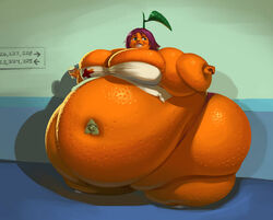 0pik-0ort bbw female female_focus female_only food_transformation fruit_transformation full_body_inflation hospital inflation nurse nurse_uniform obese obese_female orange_(fruit) overweight overweight_female purple_hair spherical_inflation ssbbw sunken_head sunken_limbs taressa_(shineofrain) transformation weight_gain