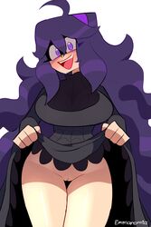 1girls artist_name emmanomia female happy hex_maniac nintendo parowy pokemon pokemon_xy presenting_pussy purple_hair pussy solo swirly_eyes tagme vagina white_background