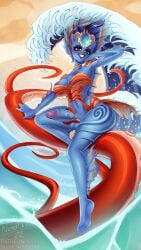 balls blue_skin blue_skinned_female breasts breasts_out confident confident_futa confident_smile feet fins fish_girl futa_only futanari gem_on_forehead kiora large_penis legs magic_the_gathering merfolk nenerhea nipples ocean ocean_background octopus octopus_tentacle pinkie_out riding_tentacle sea smile tentacle tentacle_grab tentacle_riding the_great_wave_off_kanegawa thighs waves webbed_hands webbing