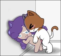 against_wall blue_eyes calico_cat cookie cookie_run cookie_run_witch's_castle female kit_(fortnite) leaning male muffinlewds penis penis_in_ass purple_hair sex witchberry_cookie