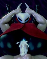 2_horns 3d 5_fingers 777bronzestar anthro arthropod ass big_ass big_butt black_body black_butt black_eyes blender blender_(artwork) blender_(software) blender_cycles bound cape clothed clothing cum cum_in_pussy cum_inside digital_media_(artwork) eyelashes female fingers genitals glowing glowing_anus glowing_genitalia glowing_pussy hi_res holding_head hollow_knight hollow_knight_x_humans horn hornet_(hollow_knight) humanoid insects legs_tied legs_up male male/female mostly_nude mouthless penis penis_in_pussy pussy red_cape red_clothing team_cherry thick_thighs white_head