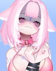 1girls big_breasts bikini bondage breasts cleavage collar female heart-shaped_pupils horny horny_female indie_virtual_youtuber large_breasts looking_at_viewer pink_hair short_hair shylily tied tied_hands virtual_youtuber vtuber wanting_sex whale_girl