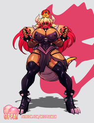 bowsette corruption huge_ass huge_breasts mario_(series) new_super_mario_bros._u_deluxe oppaiman red_bowsette ripped_clothing tail thick_lips thick_thighs