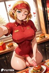 1futa ai_generated big_ass big_breasts big_dick cum_on_food dick dickgirl erection fast_food feet futa_only futanari hamburger hi_res highres mcdonald's naked nintendo nude princess_zelda showing_off striptease teasing thick_ass thick_thighs zelda_(breath_of_the_wild)