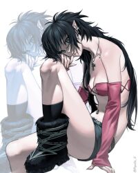 1girls belly_button_piercing black_hair blue_eyes character_request cross_necklace daisy_dukes emo fur_boots light-skinned_female light_skin looking_at_viewer lucy_(ryofu_x) original original_character pendant piercing piercings pointy_ears ryofu_x solo solo_female vampire vampire_girl