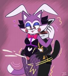 anthro badger between_thighs blake_the_badger bunny_costume cindy_(fnac) clothed clothed_sex clothing costume deco_27_(producer) domestic_cat duo eyelashes fake_ears fake_rabbit_ears fazbear_fanverse felid feline felis female female_focus fishnet_clothing fishnet_legwear five_nights_at_candy's from_behind_position holding_both_legs holding_both_thighs holding_hips humanoid legwear male male/female mammal mustelid musteline orgasm popgoes rabbit_hole_(deco_27) reassuring sex shaking standing standing_sex teasing thigh_sex tongue tongue_out trembling trembling_for_pleasure zurzure