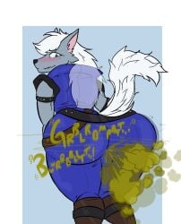 1boy 2d ass big_ass big_butt blush canine clothes clothing fart fart_cloud fart_fetish farting farting_at_viewer fully_clothed furry furry_male green_fart green_fart_cloud grey_fur grey_wolf looking_back looking_over_shoulder male male_fart male_only no_genitals no_sex nonhuman odka onomatopoeia precure presenting_hindquarters pretty_cure raised_tail solo solo_male tail white_hair wolf wolfrun
