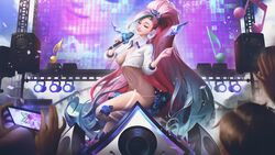 1girls abs absurd_res athletic athletic_female audience basma30429 blue_hair breasts closed_eyes edit exposed_breasts female female_focus k/da_all_out_series league_of_legends league_of_legends:_wild_rift long_hair medium_breasts microphone mostly_nude multicolored_hair nude_filter pink_hair ponytail public public_nudity riot_games seraphine_(league_of_legends) seraphine_rising_star singing tied_hair visible_nipples