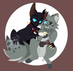 11oaksfall11 ambiguous/ambiguous ambiguous_gender arm_wound ashfur_(thunderclan) belly_tuft black_body black_fur blood blood_from_wound blood_on_claws blue_sclera bodily_fluids cheek_tuft claws clenched_teeth collar digital_media_(artwork) domestic_cat duo facial_tuft felid feline felis feral finger_claws fluffy fluffy_tail fur grey_body grey_fur hand_grab hi_res male male_(lore) mammal one_eye_closed pained_expression pupils scourge_(warriors) self-harm self-harm_encouragement slit_pupils slit_wrist spiked_collar spikes tail tears teeth tuft warriors_(book_series) wince wounded