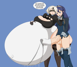 1futa 1girls balls bottomless breasts clothed clothing crossover dialogue duo english_text erection female fire_emblem fire_emblem_awakening futa_wife futa_with_female futanari huge_belly huge_cock human hyper hyper_belly hyper_pregnancy light-skinned_female light-skinned_futanari light_skin lucina_(fire_emblem) nier nier:_automata nintendo pale_skin partially_clothed penis precum precum_through_clothing pregnant ready_to_pop speech_bubble spooky-gh0st standing text yorha_2b